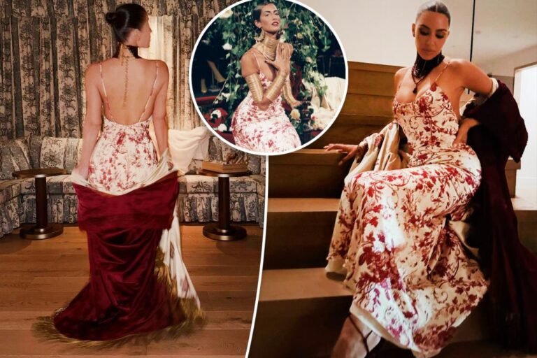 Kim Kardashian slips into floral John Galliano robe and dramatic cape