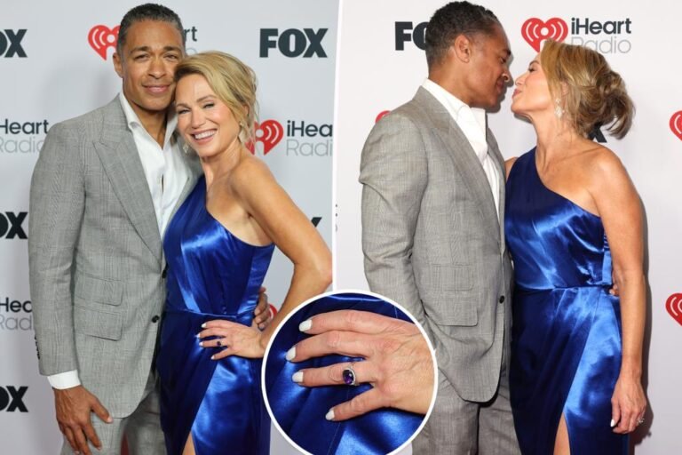 Amy Robach and T.J. Holmes spark engagement rumors as she flashes enormous ring at iHeartRadio Music Awards 2025