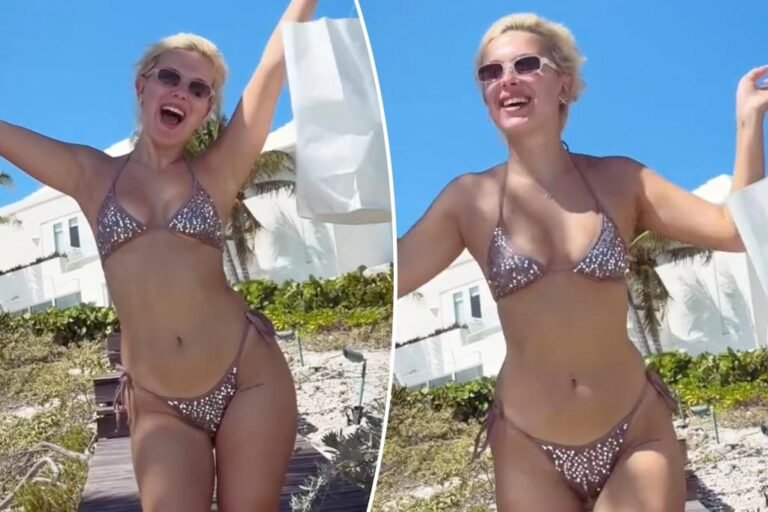 Millie Bobby Brown reveals off thigh tattoo in sequined bikini Millie Bobby Brown reveals off thigh tattoo in sequined bikini