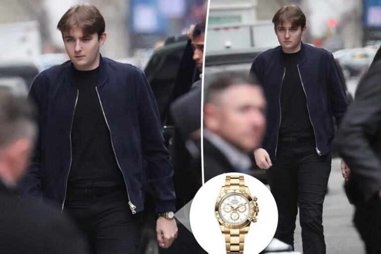 Barron Trump flashes practically K Rolex at Trump Tower with mother Melania