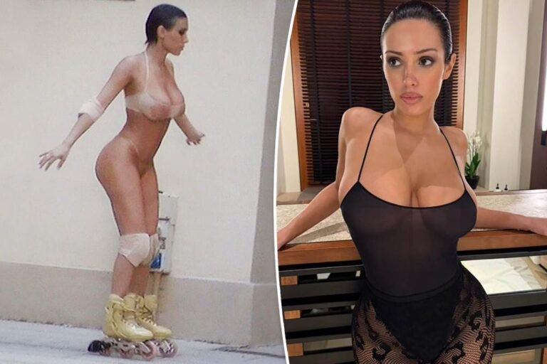 Bianca Censori strips right down to bra and thong in racy roller-skating look