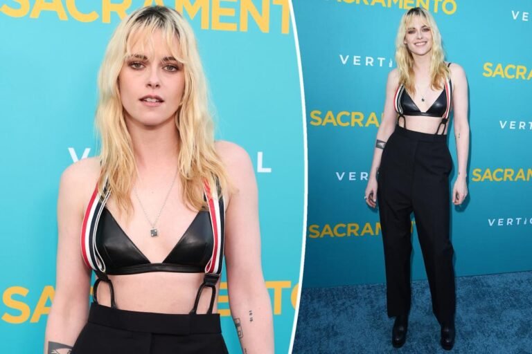 Kristen Stewart pairs leather-based bra with suspenders at ‘Sacramento’ screening