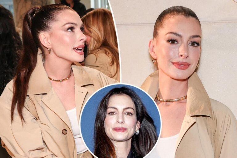 Anne Hathaway sparks cosmetic surgery hypothesis with taut face at Ralph Lauren trend present