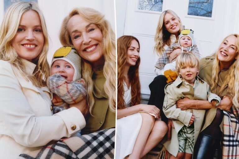 Jerry Corridor poses with daughters and grandchildren for Burberry Mom’s Day advert