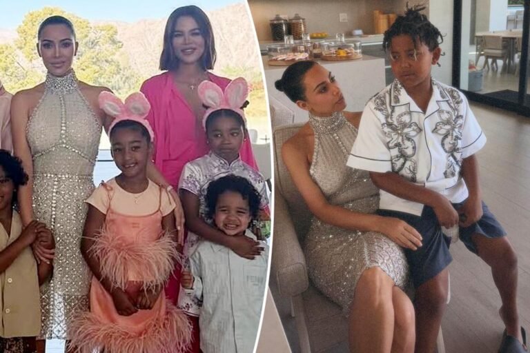 Kim Kardashian wears over-the-top bejeweled robe value over ,000 to household Easter brunch