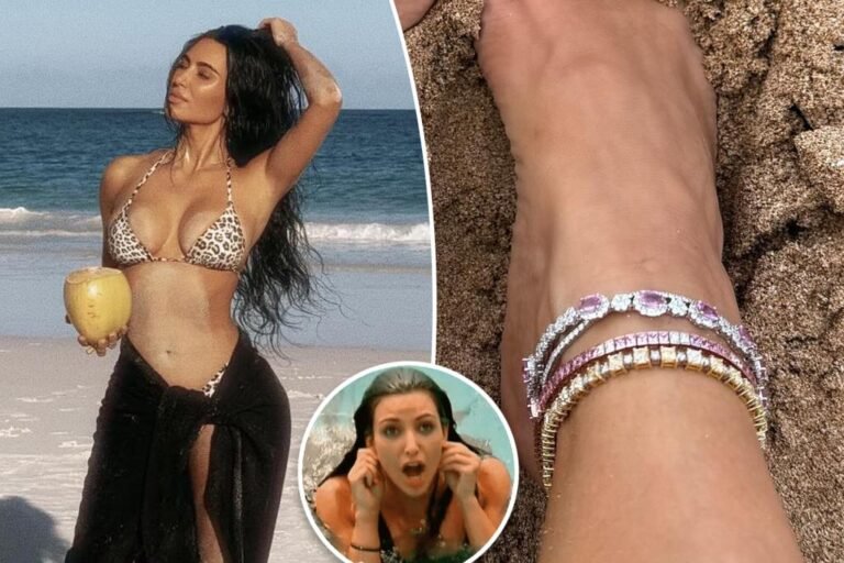 Kim Kardashian wears diamond anklets on seashore trip