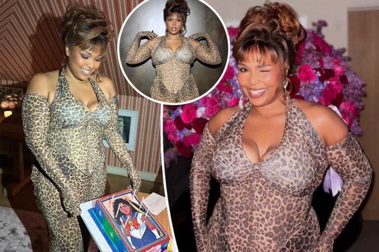 Lizzo goes wild in leopard corseted search for celebration