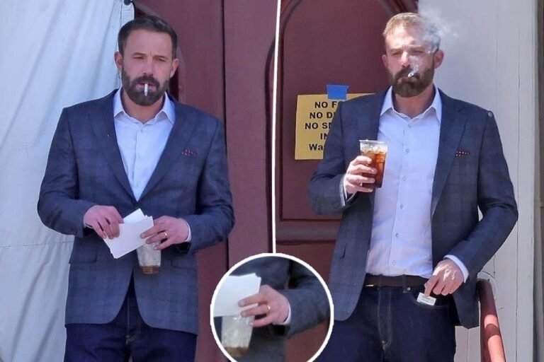 Ben Affleck wears wedding ceremony band whereas taking smoke break on film set Ben Affleck wears wedding ceremony band whereas taking smoke break on film set
