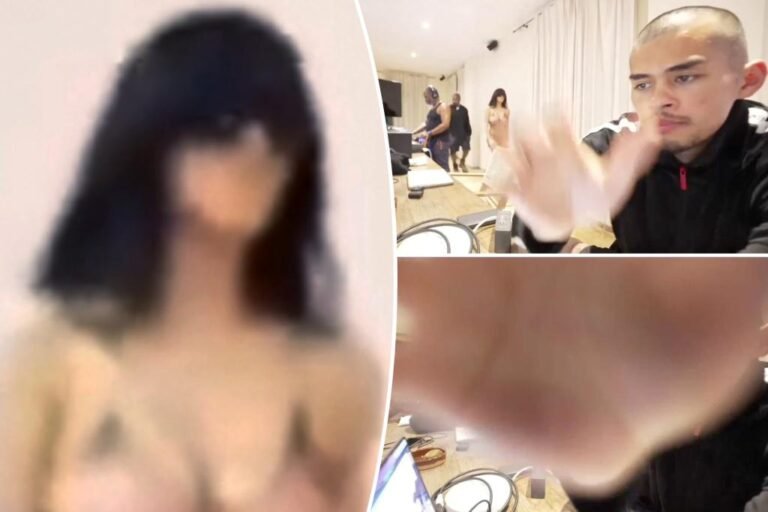 Streamer frantically covers digicam as Kanye’s spouse Bianca Censori struts by in sheer bodysuit