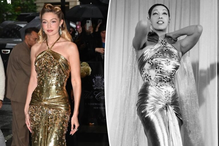 Gigi Hadid re-creates golden Josephine Baker look on Met Gala 2025 crimson carpet Gigi Hadid re-creates golden Josephine Baker look on Met Gala 2025 crimson carpet