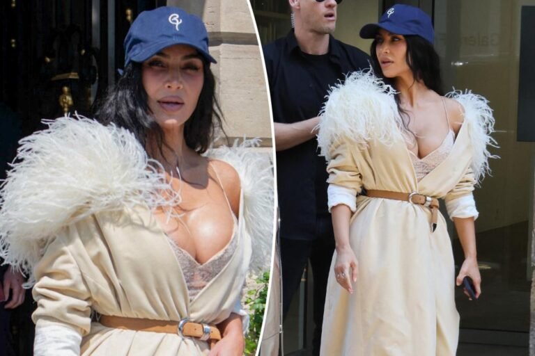 Kim Kardashian wears dramatic feathers for lunch in Paris after testifying in jewellery heist trial