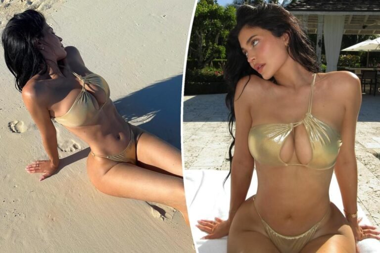Kylie Jenner soaks up the solar in tiny gold cutout bikini on tropical getaway Kylie Jenner soaks up the solar in tiny gold cutout bikini on tropical getaway