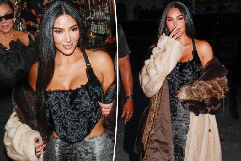Kim Kardashian slips right into a fur corset and skirt set for dinner in Paris