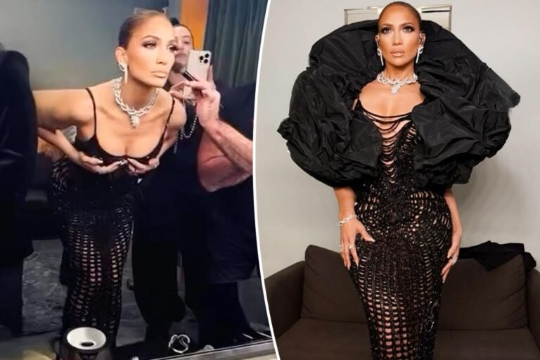 Jennifer Lopez is all snarled in dramatic spiderweb costume and dazzling diamonds