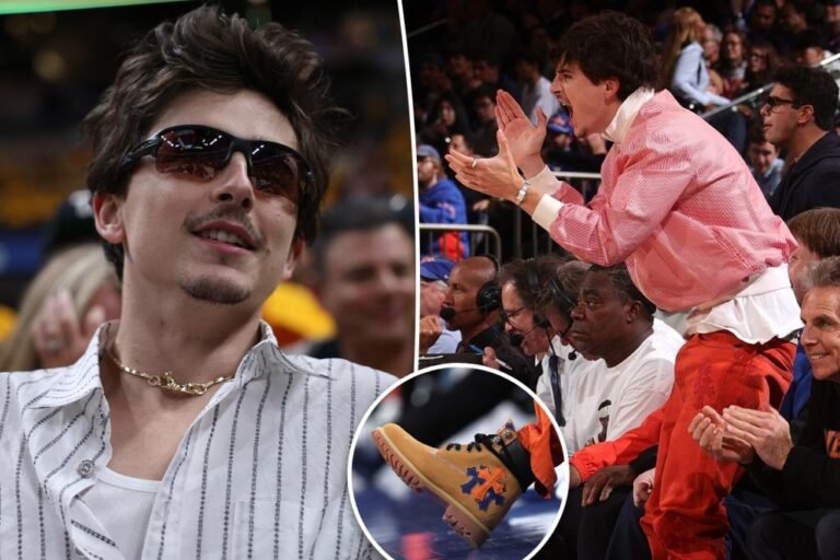 Timothée Chalamet’s courtside Knicks outfits hold getting crazier