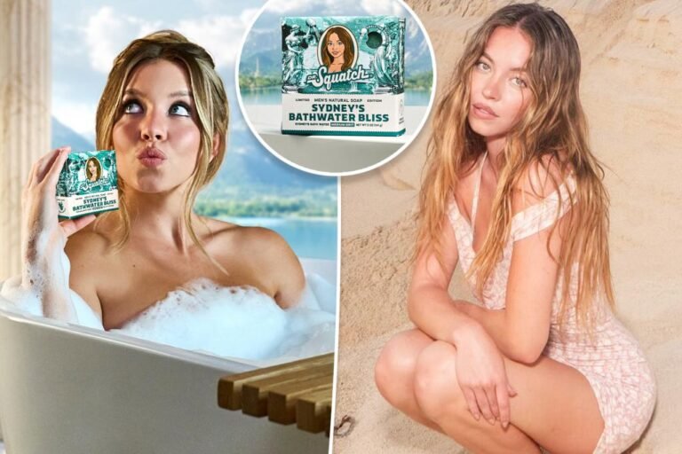 Sydney Sweeney promoting her tub water in Dr. Squatch cleaning soap