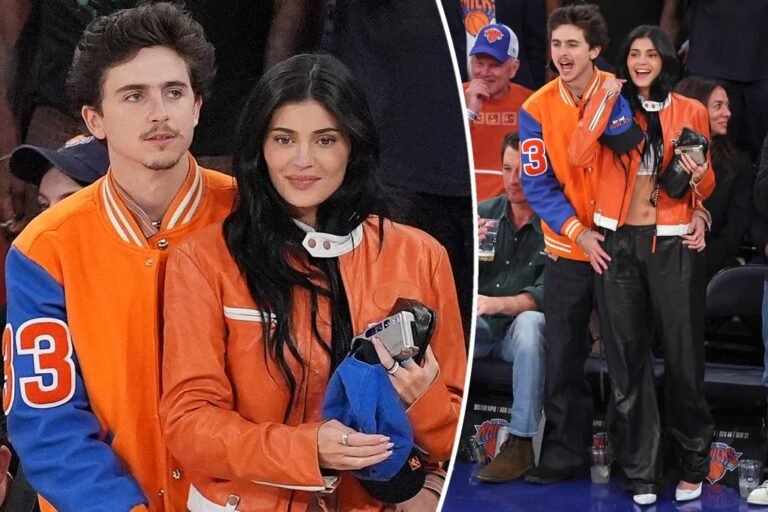 Kylie Jenner and Timothée Chalamet twin in orange jackets for Knicks Recreation 5
