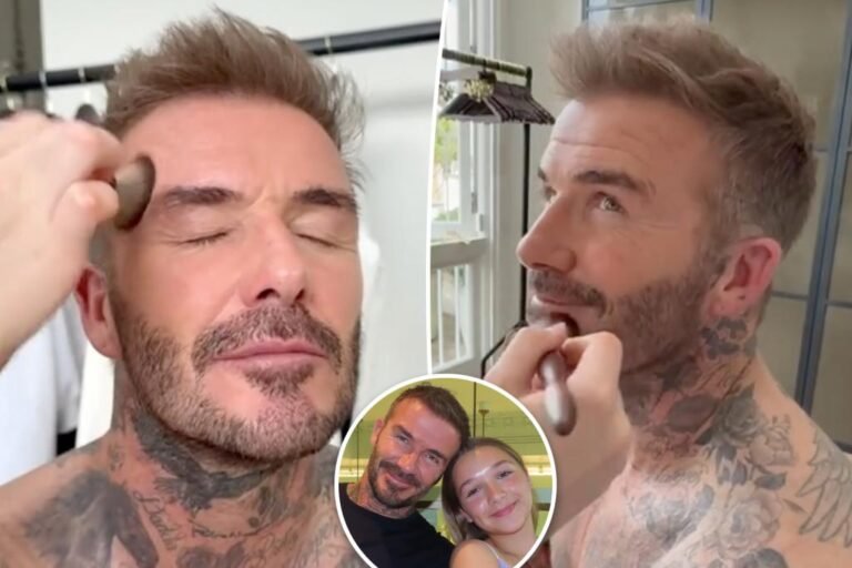 Harper Beckham does dad David’s make-up