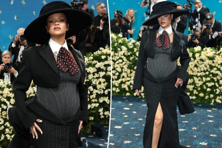 Pregnant Rihanna exhibits off child bump on Met Gala 2025 crimson carpet