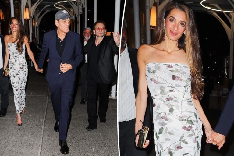 Amal Clooney wears the proper summer time gown for double date with George and Bono