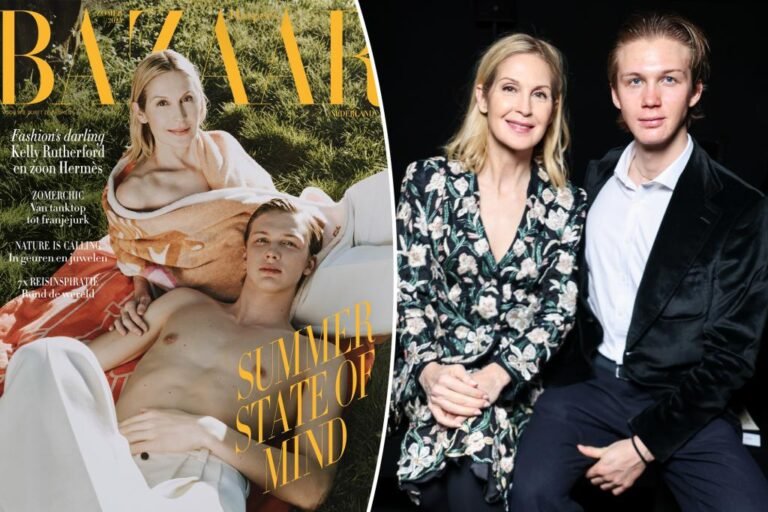 Kelly Rutherford poses with son Hermés in vogue journal
