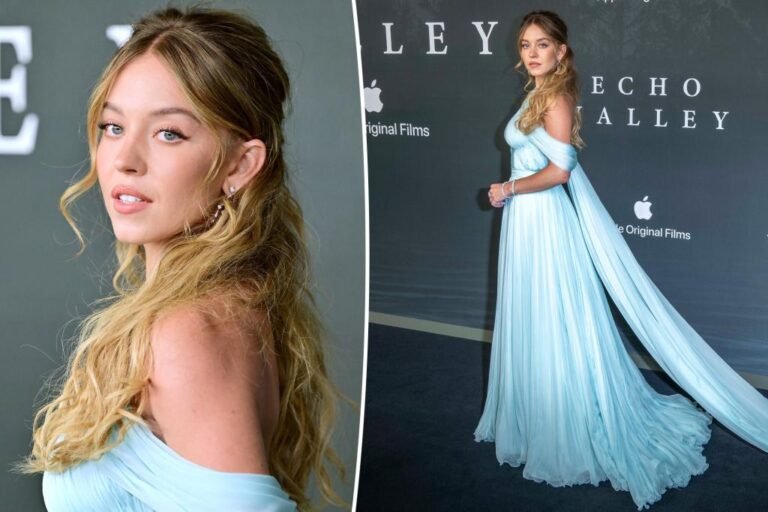 Sydney Sweeney is an ice princess in blue Miu Miu robe at ‘Echo Valley’ London premiere