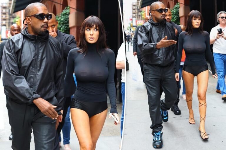 Bianca Censori wears sheer black high, tiny shorts in NYC