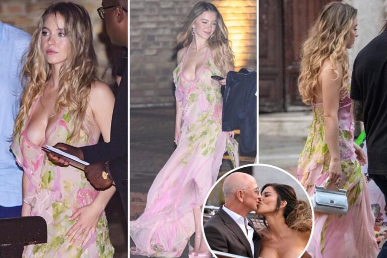 Sydney Sweeney wears plunging pink gown for Jeff Bezos, Lauren Sánchez’s pre-wedding occasion 