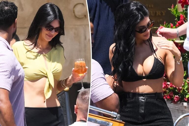 Kylie and Kendall Jenner rock ab-baring ensembles for post-wedding pool celebration in Venice
