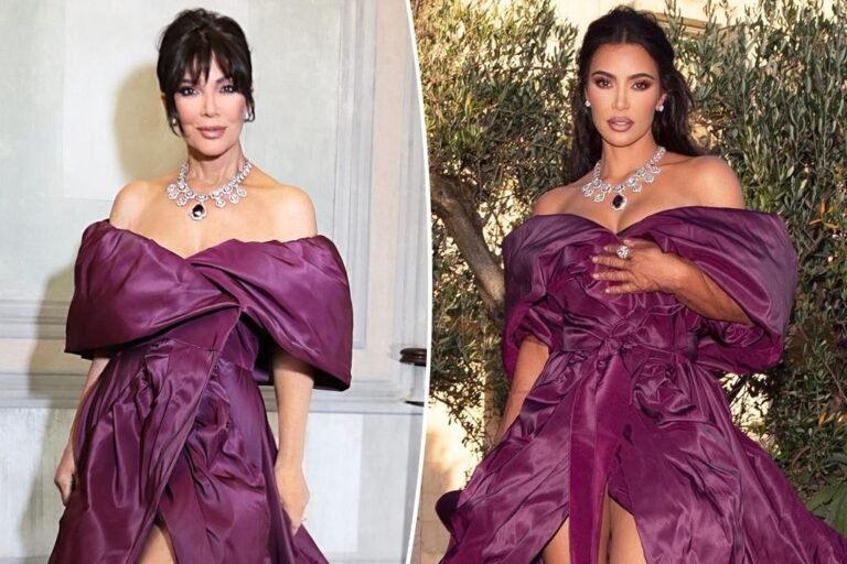 Kris Jenner copies Kim Kardashian in purple Dolce & Gabbana robe and dazzling necklace