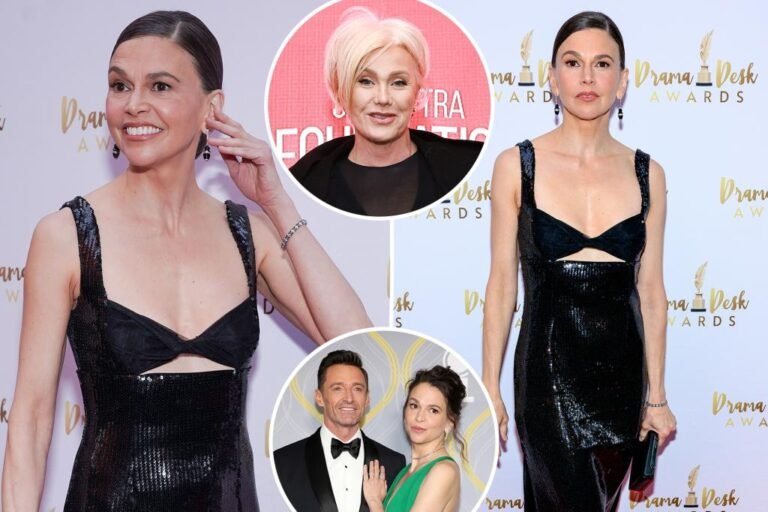 Sutton Foster avoids purple carpet reporters after Hugh Jackman’s ex’s jab
