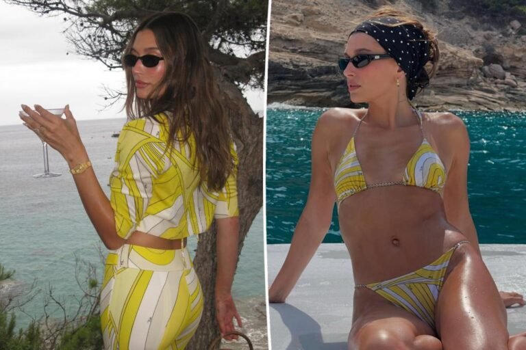 Hailey Bieber wears ‘lemontini’ Pucci bikini on summer season getaway