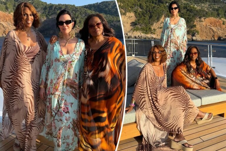 Kris Jenner, Oprah and Gayle King mannequin Skims x Roberto Cavalli caftans on a yacht