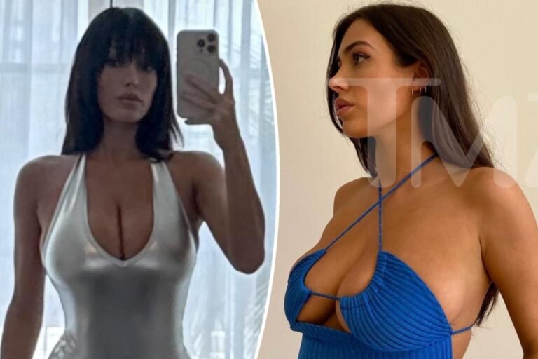 Bianca Censori fashions metallic bodysuit with plunging neckline