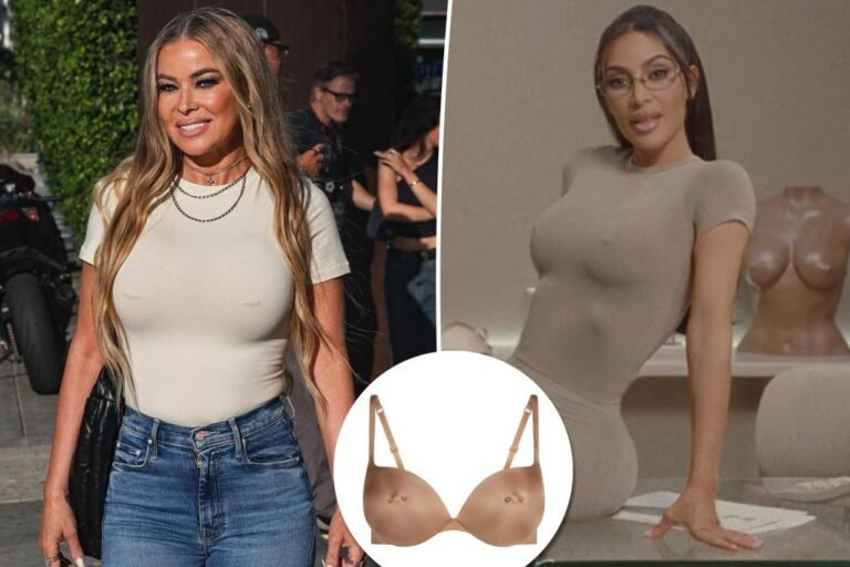 Carmen Electra wears Kim Kardashian’s Skims pierced nipple bra