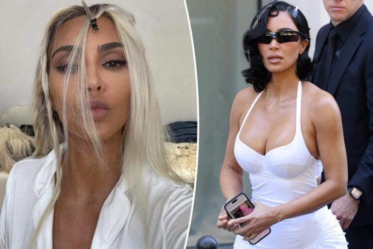 Kim Kardashian exhibits off blond hair transformation