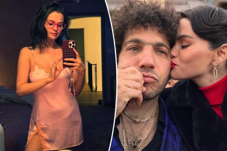 Selena Gomez’s lacy slip gown is beneath  — and fiancé Benny Blanco approves