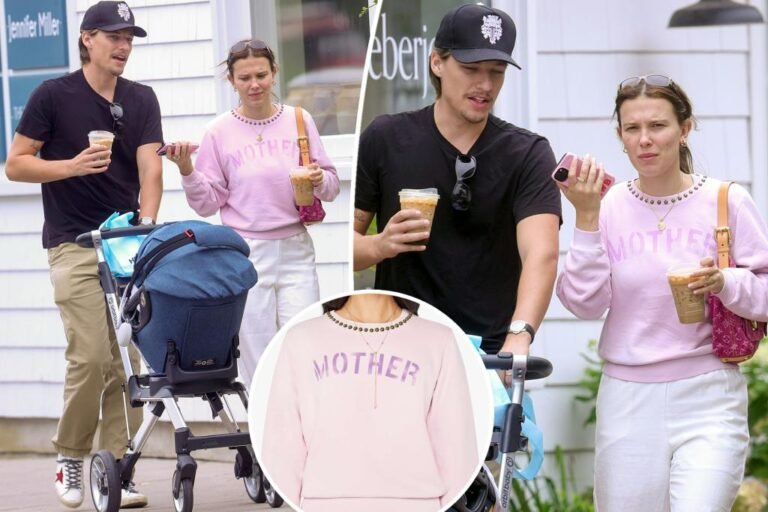 Millie Bobby Brown wears ‘Mom’ sweatshirt after saying first baby with Jake Bongiovi and daughter Millie Bobby Brown wears ‘Mom’ sweatshirt after saying first baby with Jake Bongiovi and daughter