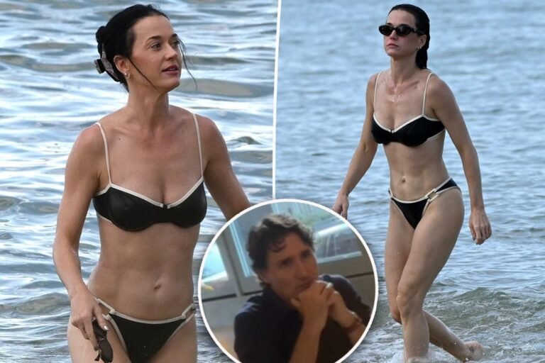 Katy Perry flaunts her chiseled abs in a black bikini Katy Perry flaunts her chiseled abs in a black bikini