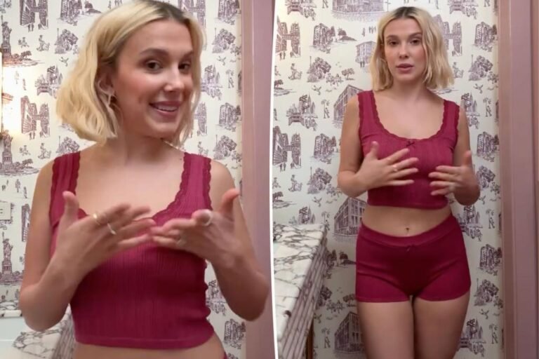 Millie Bobby Brown rocks cherry pajama set after changing into a mother