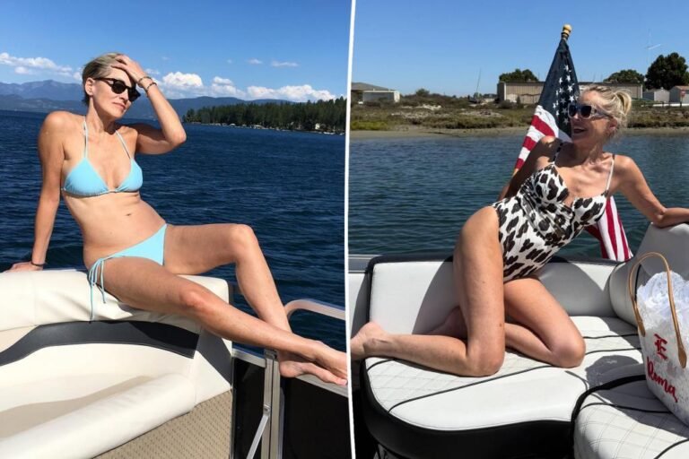 Sharon Stone, 67, fashions plunging animal print swimsuit on ‘superb’ boat outing