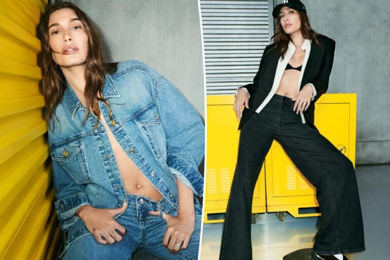 Hailey Bieber wears double denim for brand new DKNY marketing campaign Hailey Bieber wears double denim for brand new DKNY marketing campaign